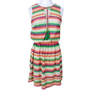Vince Camuto Sleeveless Split Neck Tasseled Elastic Waist Crochet Dress 10 NWT